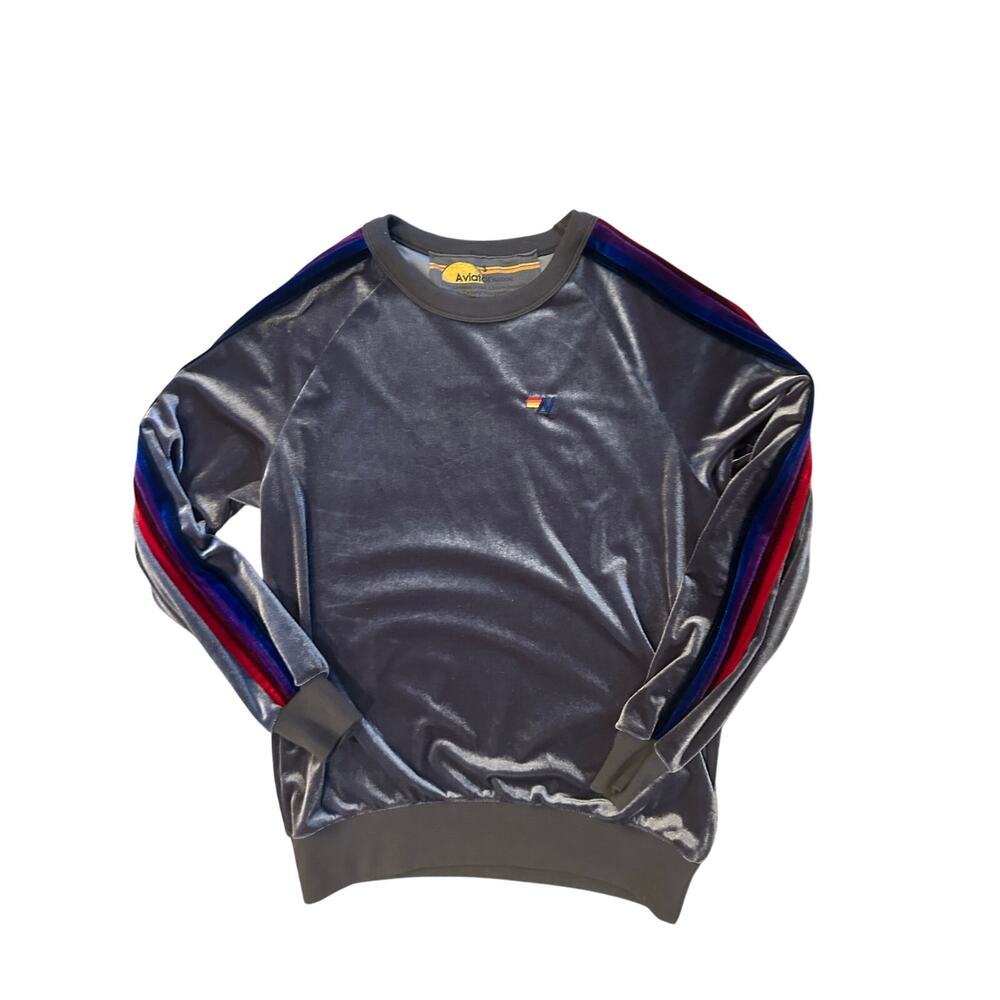 Aviator Nation Classic Velvet Relaxed Pullover Sweatshirt, Women's Small, Grey